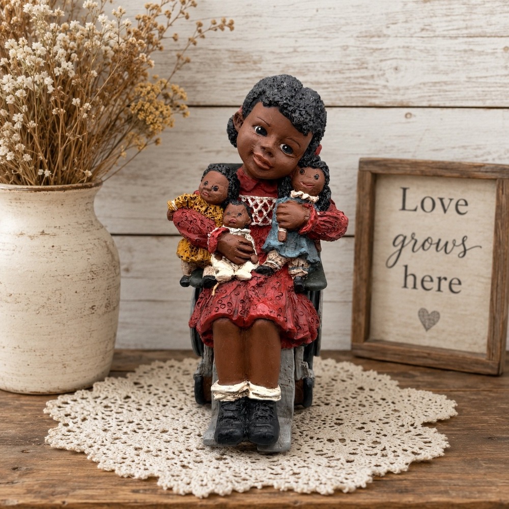 Vintage 1993 M Holcombe Sylvia Figurine Girl Wheelchair with Dolls God Is Love